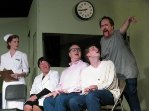 Andy Affleck as Randall Patrick McMurphy with Laura Gibb (Nurse Ratchett), Judy Kerkhoff (Dr. Spivey), Robert Silva (Harding), & Zach Gibb (Billy Bibbit)