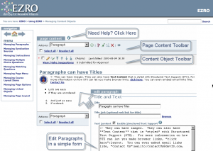 Screen showing a help page on the EZRO website