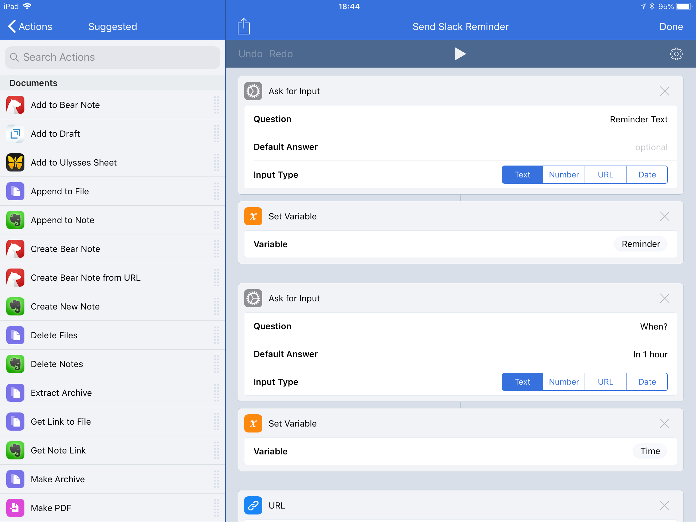A workflow to set a slack reminder for myself